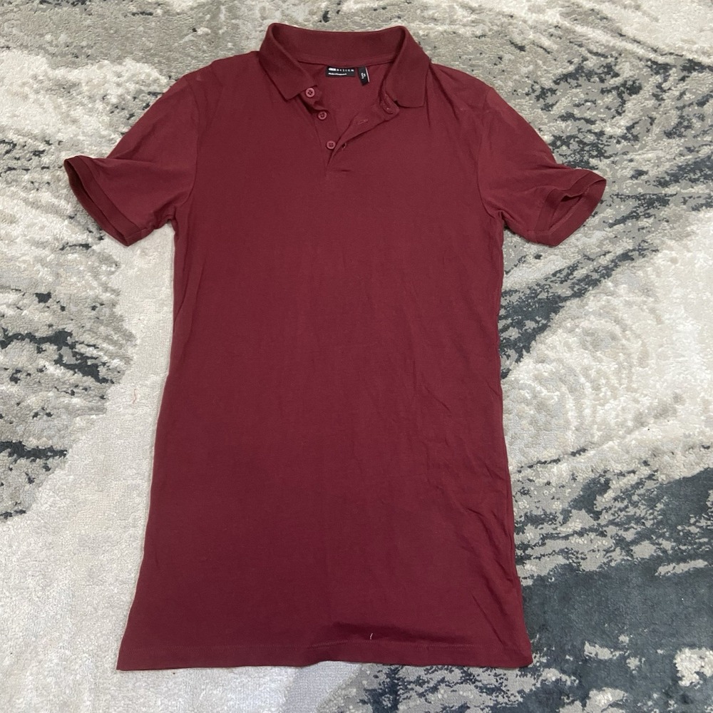 Asos Polo Shirt Men's Small Tall Burgundy Slim Fit Casual Preppy Solid‎